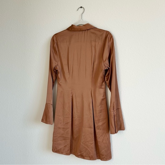 Abercrombie & Fitch Deep Bronze Satin Button Down Mini Shirt Dress - Picture 9 of 9